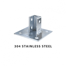 10-Hole Square Post Base Single Strut Tall Clevis, 304 Stainless Steel