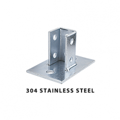 Rectangular Plate 8-Hole Post Base Single Strut Tall Clevis, 304 Stainless Steel